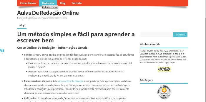 Novo design do site "Curso Online de Redação"